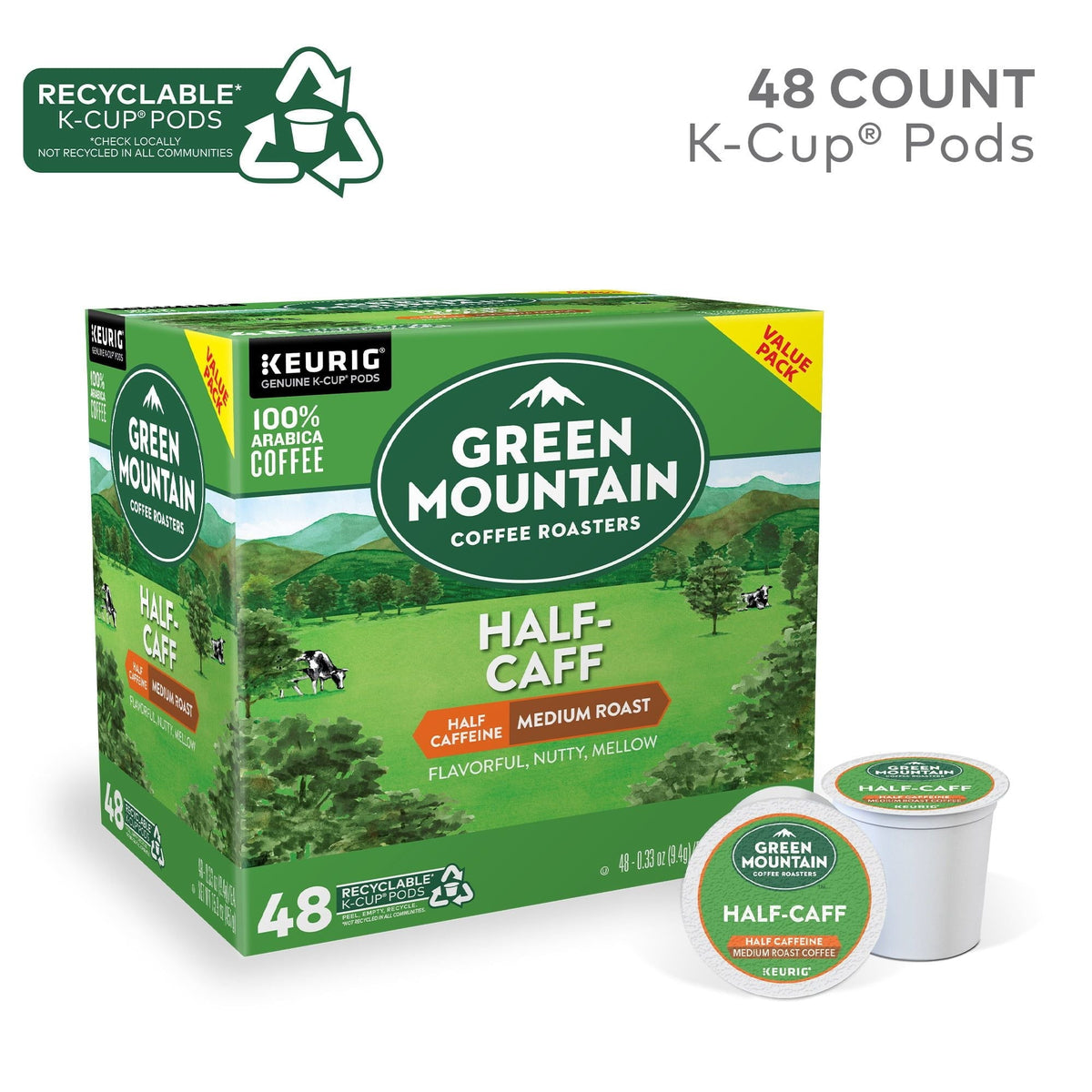 Green Mountain Coffee Half Caff Keurig Single-Serve K-Cup pods, Medium Roast Coffee, 48 Count - Fabs things