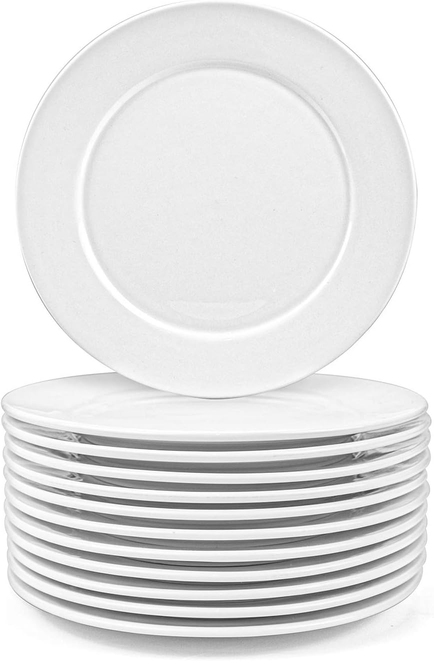 Foraineam 12 Pieces 8 Inch Round Porcelain Salad Plates Dessert Plate Set White Dinnerware Dish Serving Plates - Fabs things
