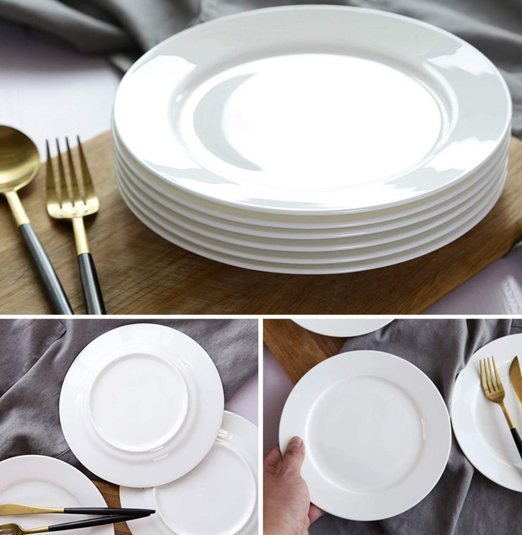 Foraineam 12 Pieces 8 Inch Round Porcelain Salad Plates Dessert Plate Set White Dinnerware Dish Serving Plates - Fabs things