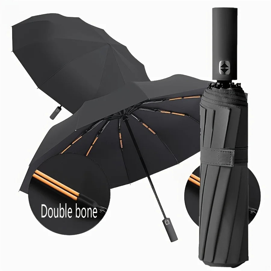 12 Bone Black Glue Fully Automatic Umbrella With Thick And Durable Keel Three Fold Umbrella UV Resistant Folding Umbrella - Fabs things