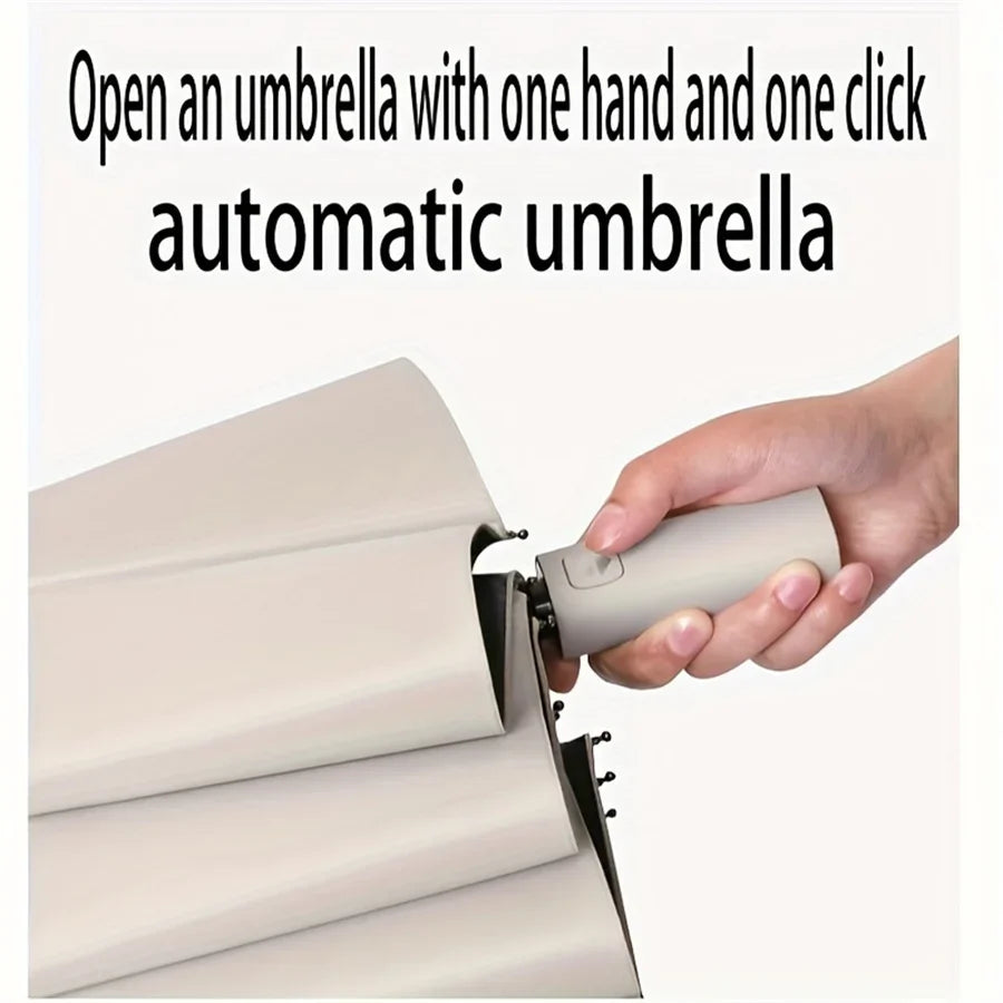 12 Bone Black Glue Fully Automatic Umbrella With Thick And Durable Keel Three Fold Umbrella UV Resistant Folding Umbrella - Fabs things
