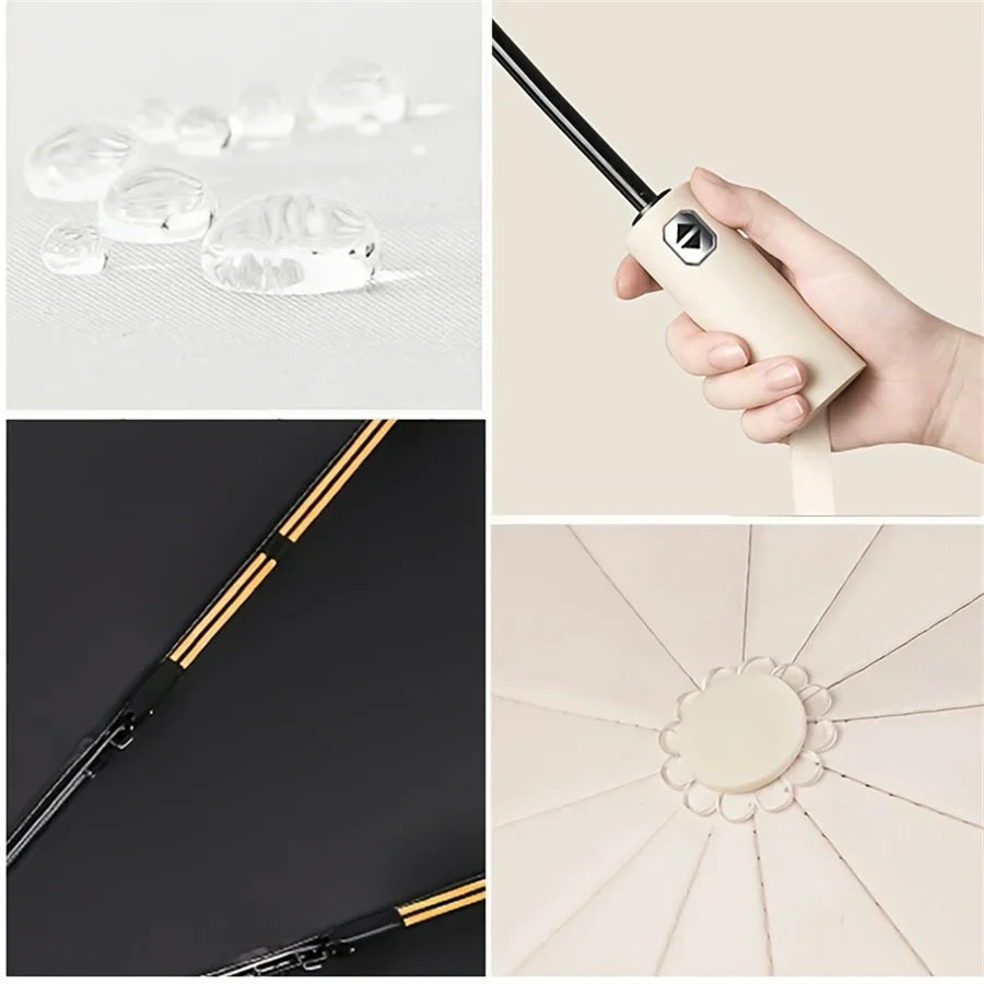 12 Bone Black Glue Fully Automatic Umbrella With Thick And Durable Keel Three Fold Umbrella UV Resistant Folding Umbrella - Fabs things