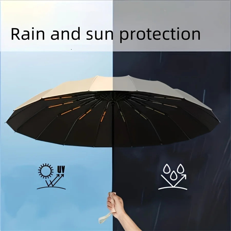 12 Bone Black Glue Fully Automatic Umbrella With Thick And Durable Keel Three Fold Umbrella UV Resistant Folding Umbrella - Fabs things