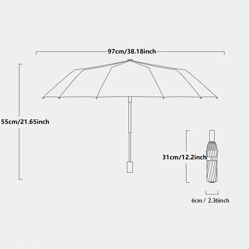 12 Bone Black Glue Fully Automatic Umbrella With Thick And Durable Keel Three Fold Umbrella UV Resistant Folding Umbrella - Fabs things