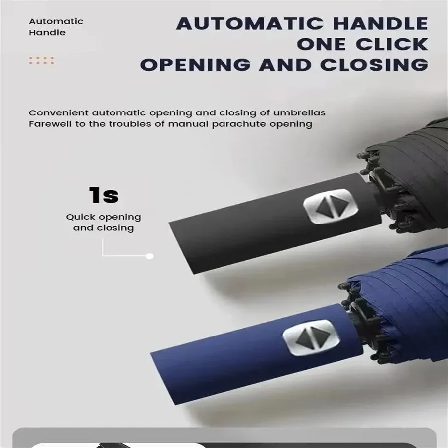 12 Bone Black Glue Fully Automatic Umbrella With Thick And Durable Keel Three Fold Umbrella UV Resistant Folding Umbrella - Fabs things