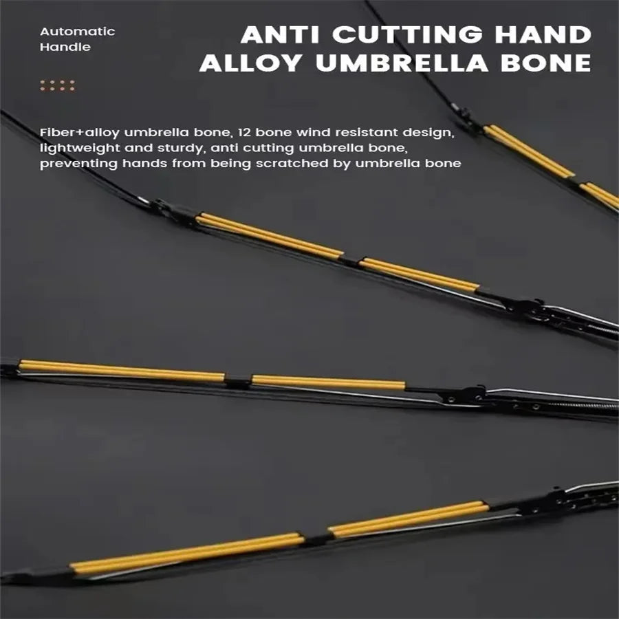 12 Bone Black Glue Fully Automatic Umbrella With Thick And Durable Keel Three Fold Umbrella UV Resistant Folding Umbrella - Fabs things