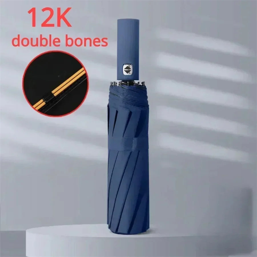 12 Bone Black Glue Fully Automatic Umbrella With Thick And Durable Keel Three Fold Umbrella UV Resistant Folding Umbrella - Fabs things