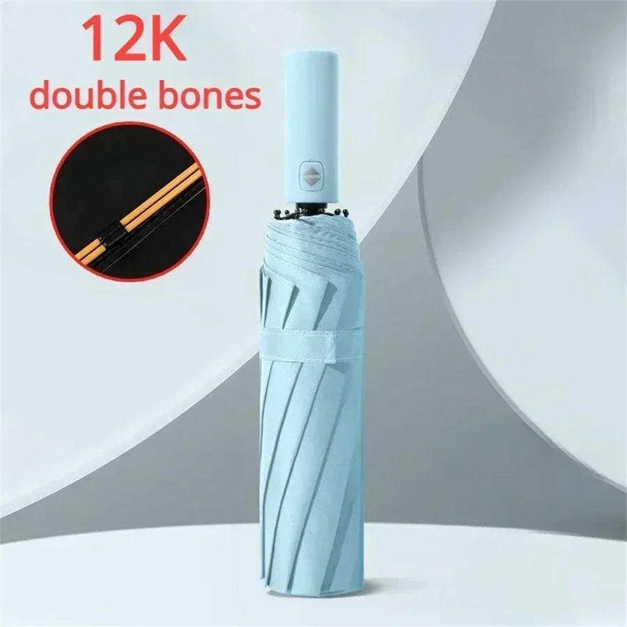 12 Bone Black Glue Fully Automatic Umbrella With Thick And Durable Keel Three Fold Umbrella UV Resistant Folding Umbrella - Fabs things