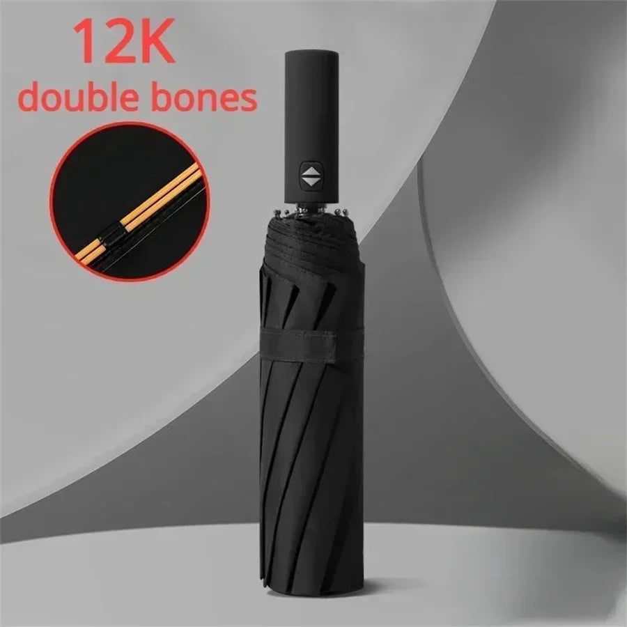 12 Bone Black Glue Fully Automatic Umbrella With Thick And Durable Keel Three Fold Umbrella UV Resistant Folding Umbrella - Fabs things