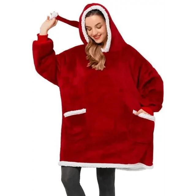 Fashion Winter Oversized Hoodie Women Sweatshirt Hooded Bathrobe Coats Blanket With Sleeves Fleece Christmas TV Blanket Warm Blank Flannel Hoodie Cozy Plush Blanket Hooded Blanket Design Hoodie For Men Women - Fabs things