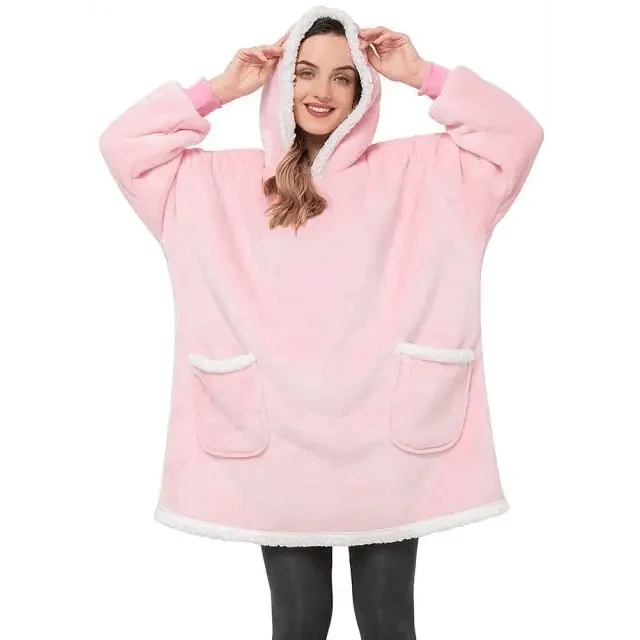 Fashion Winter Oversized Hoodie Women Sweatshirt Hooded Bathrobe Coats Blanket With Sleeves Fleece Christmas TV Blanket Warm Blank Flannel Hoodie Cozy Plush Blanket Hooded Blanket Design Hoodie For Men Women - Fabs things
