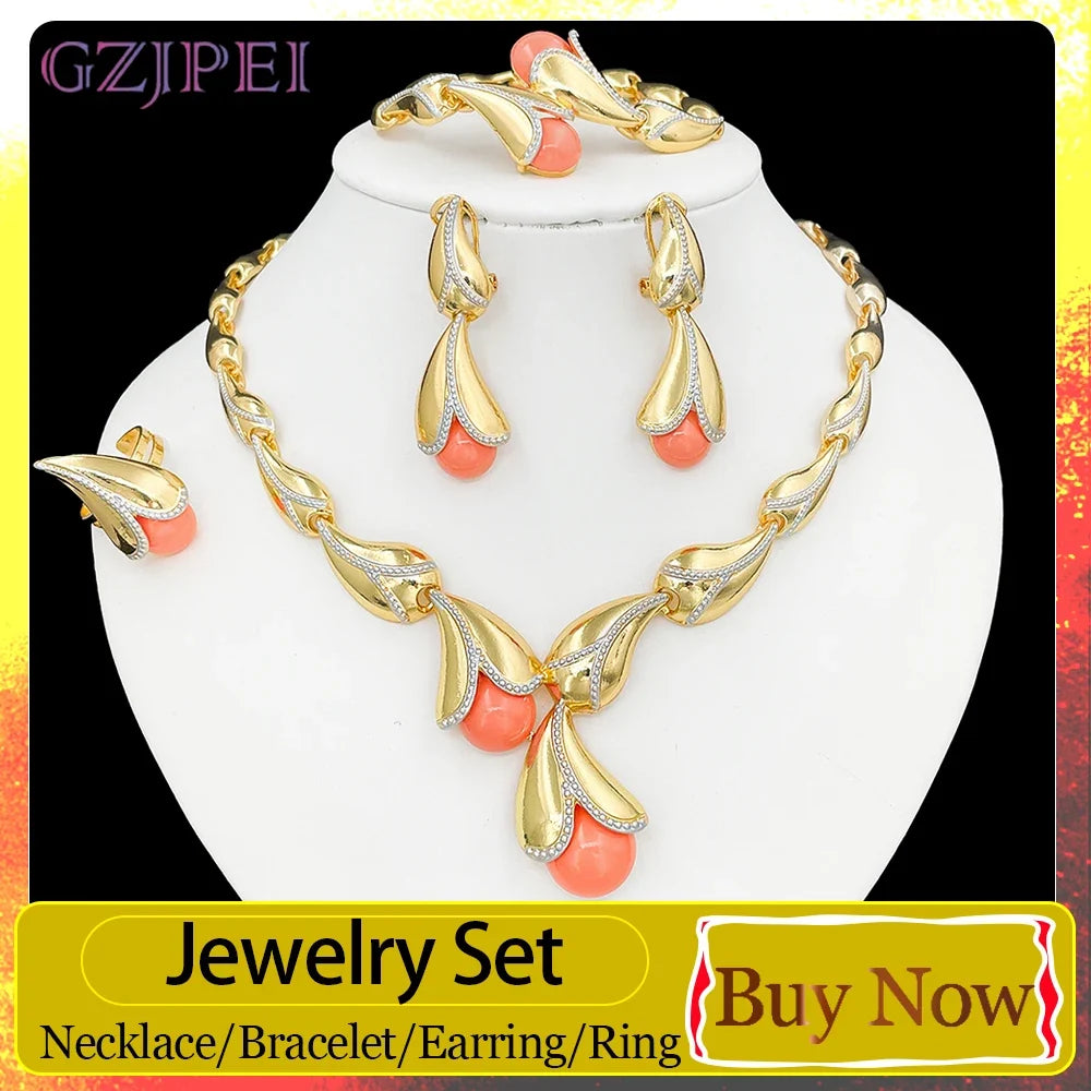 GZJPEI 4Pcs Freshwater Pearl Jewelry Set Unique Italy 18K Gold Plated Water Drop Jewellery For Women Wedding Gift 2025 New - Fabs things
