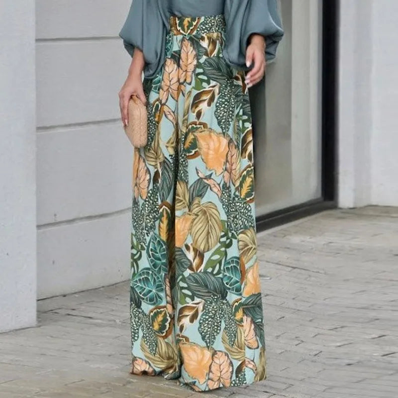 New Women's Clothing Set Lantern Sleeves Loose Top Printed Wide Leg Pants Two Piece Set Casual Ladies Trouser Outfit 2025 Summer - Fabs things