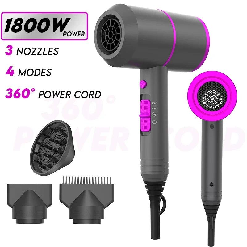 VoluVibe Professional Ionic Hair Dryer, Powerful Fast Drying Low Noise Blow Dryer with 2 Concentrator Nozzle 1 Diffuser Attachme - Fabs things