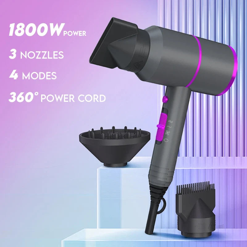 VoluVibe Professional Ionic Hair Dryer, Powerful Fast Drying Low Noise Blow Dryer with 2 Concentrator Nozzle 1 Diffuser Attachme - Fabs things