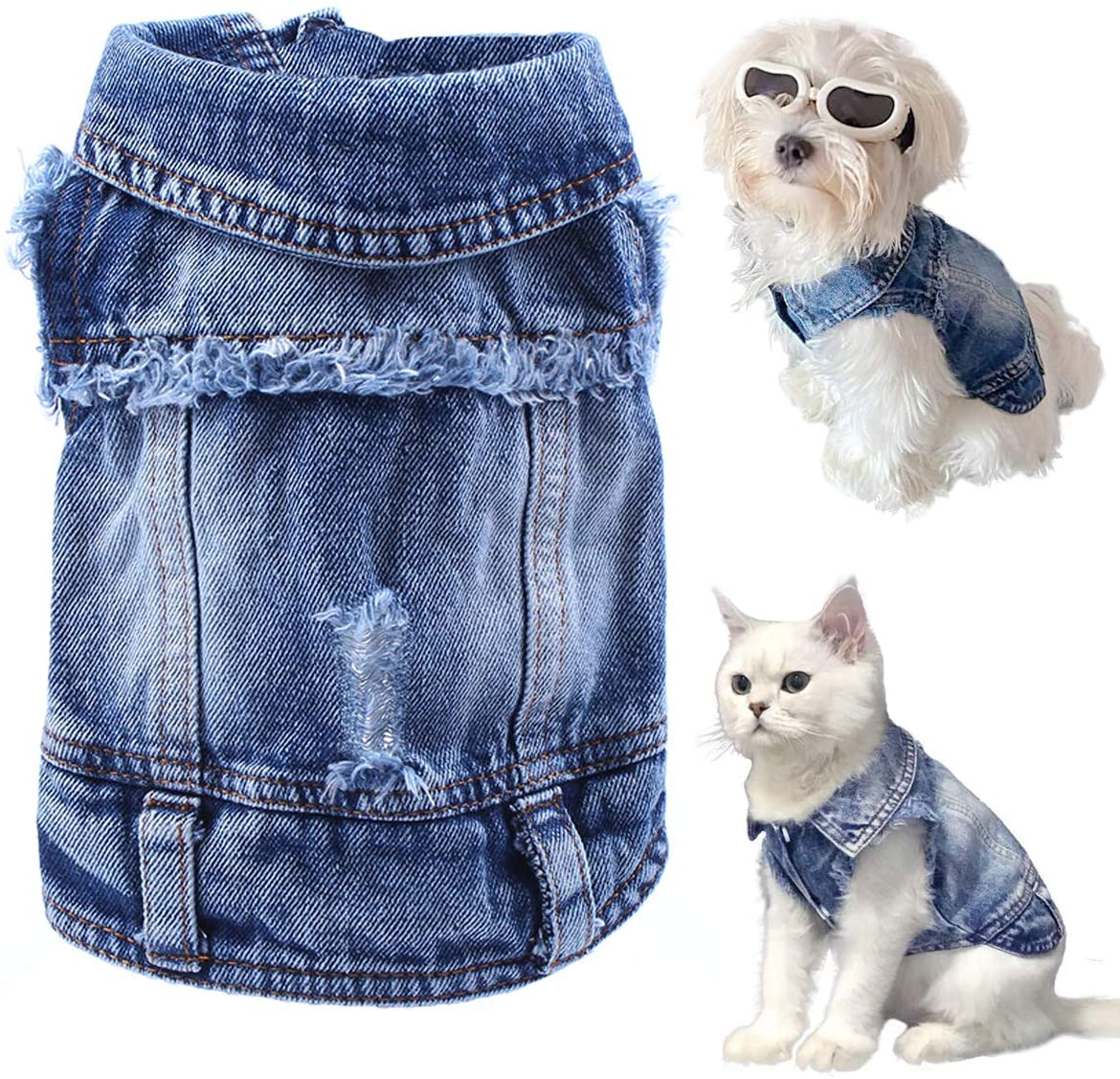 Pet Dog Cat Blue Denim Jeans Jacket Coat Vest - Fabs things