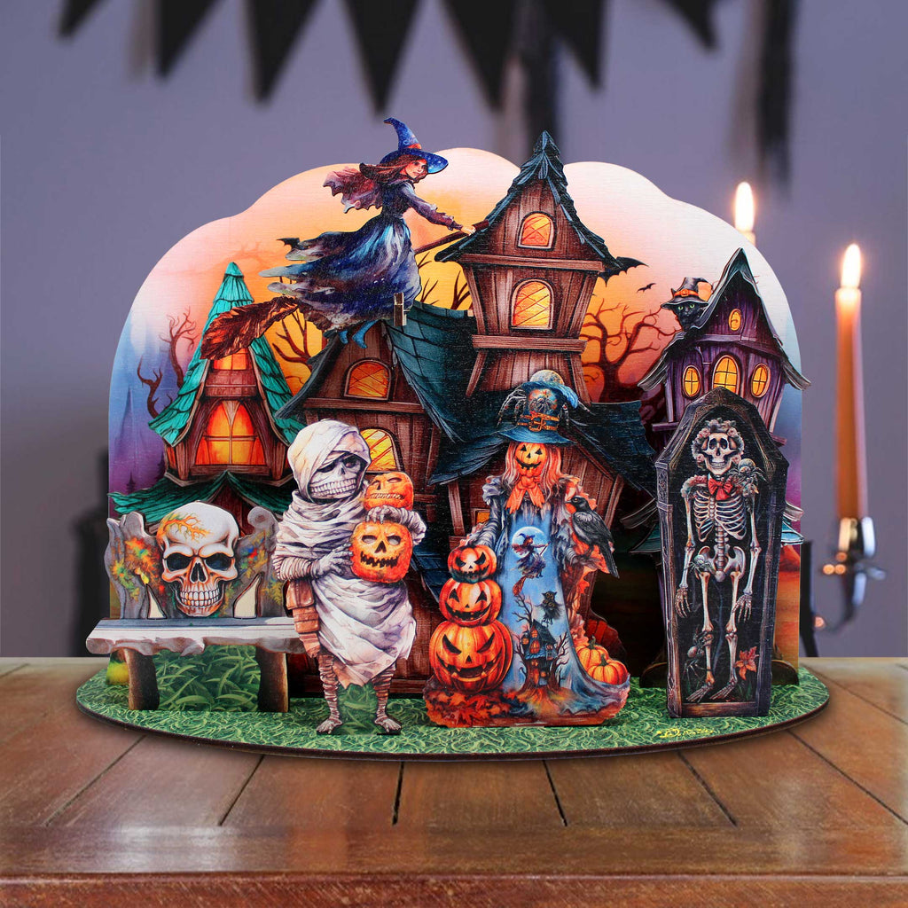 Halloween Spooky Village Eco Wood Decorative Village Eco Wood Set by G. Debrekht - Halloween Decor - 852741-12 - Fabs things