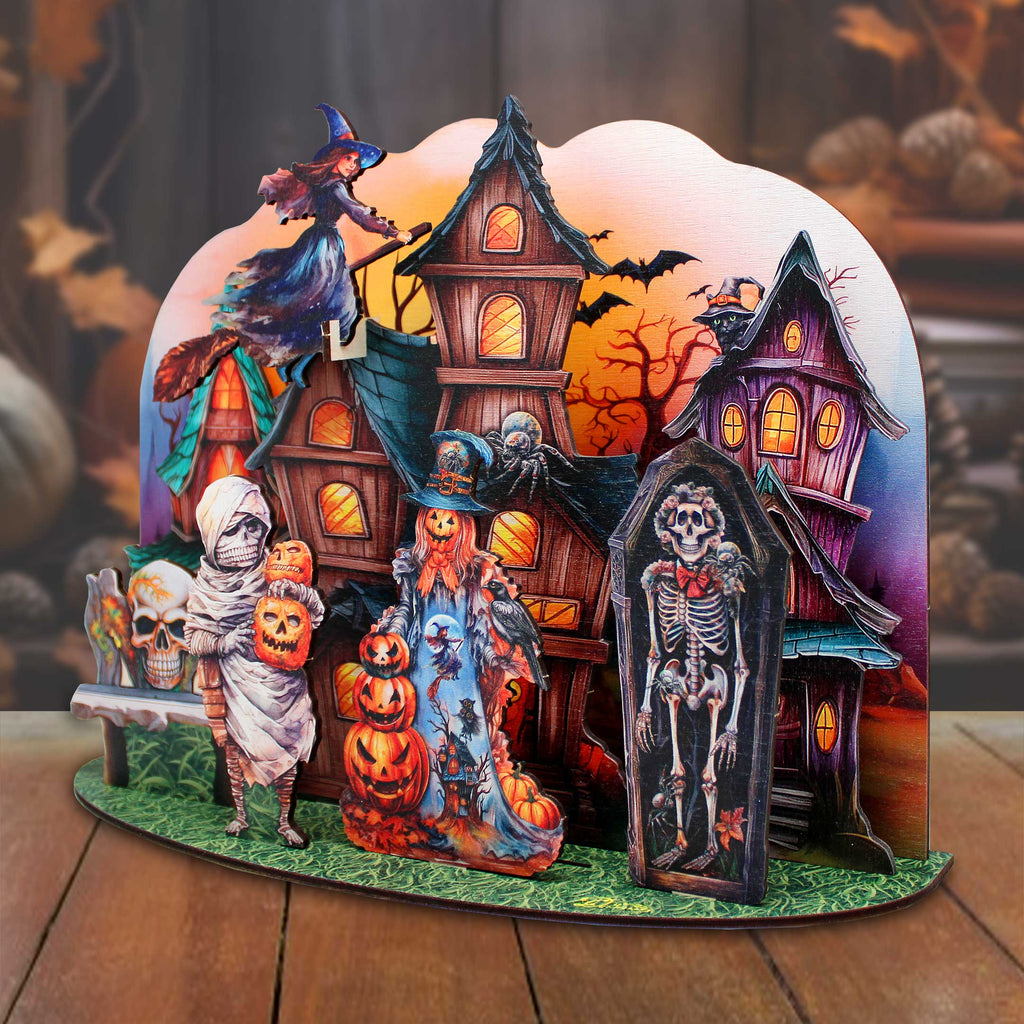Halloween Spooky Village Eco Wood Decorative Village Eco Wood Set by G. Debrekht - Halloween Decor - 852741-12 - Fabs things