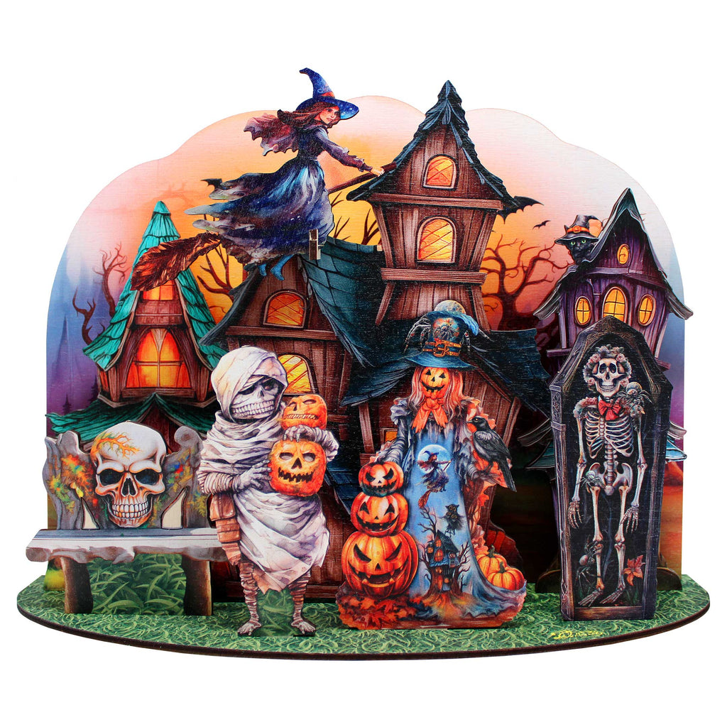 Halloween Spooky Village Eco Wood Decorative Village Eco Wood Set by G. Debrekht - Halloween Decor - 852741-12 - Fabs things