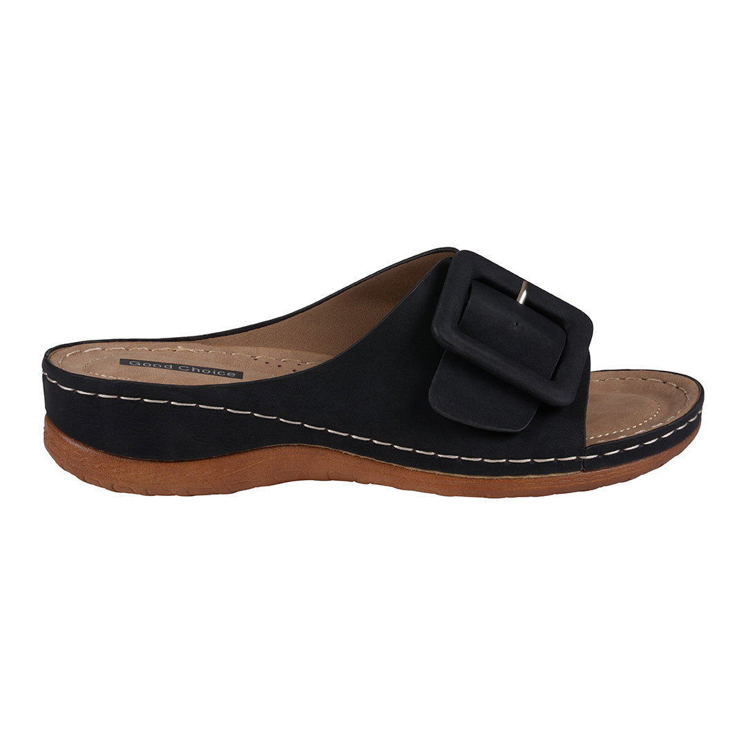 Women's Hamden Black Buckled Flat Sandals - Fabs things