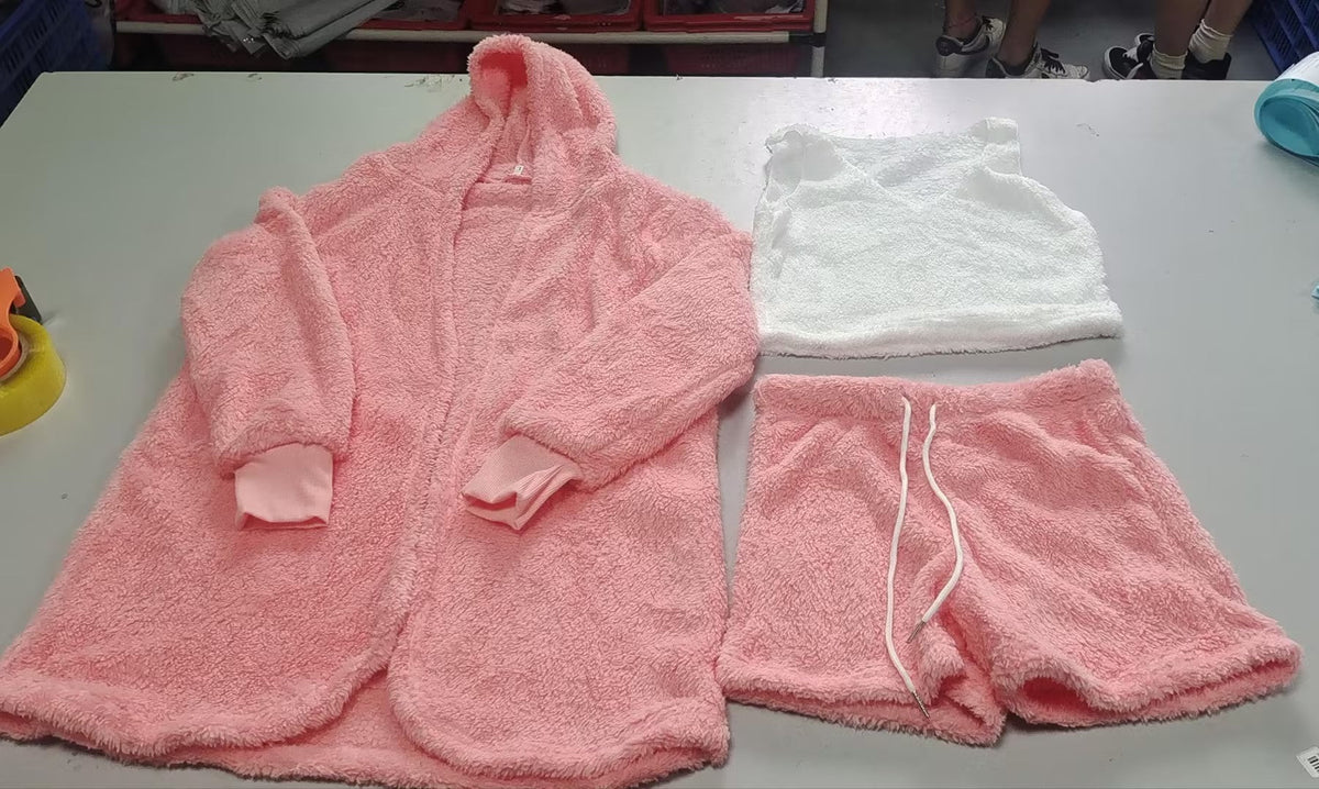 3pcs Womens Clothing Long Sleeve Crop Tank Top And Drawstring Shorts Pajama Set - Fabs things