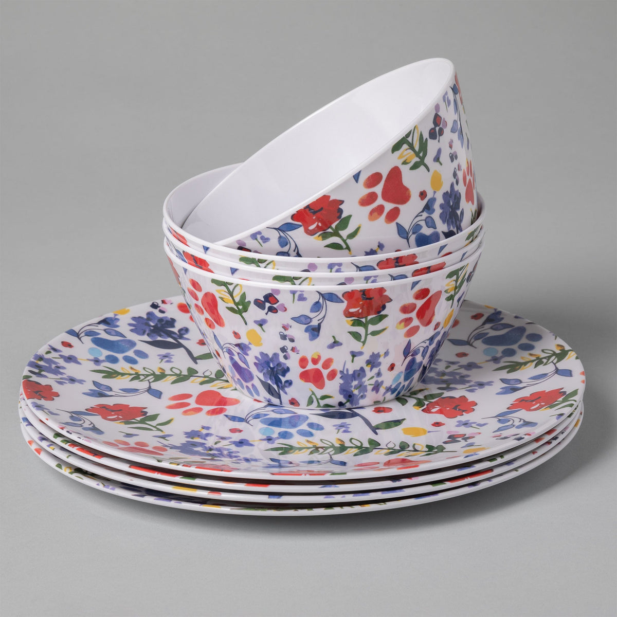 Flower Garden Paws Melamine Dinnerware Set - Set of 4 - Fabs things