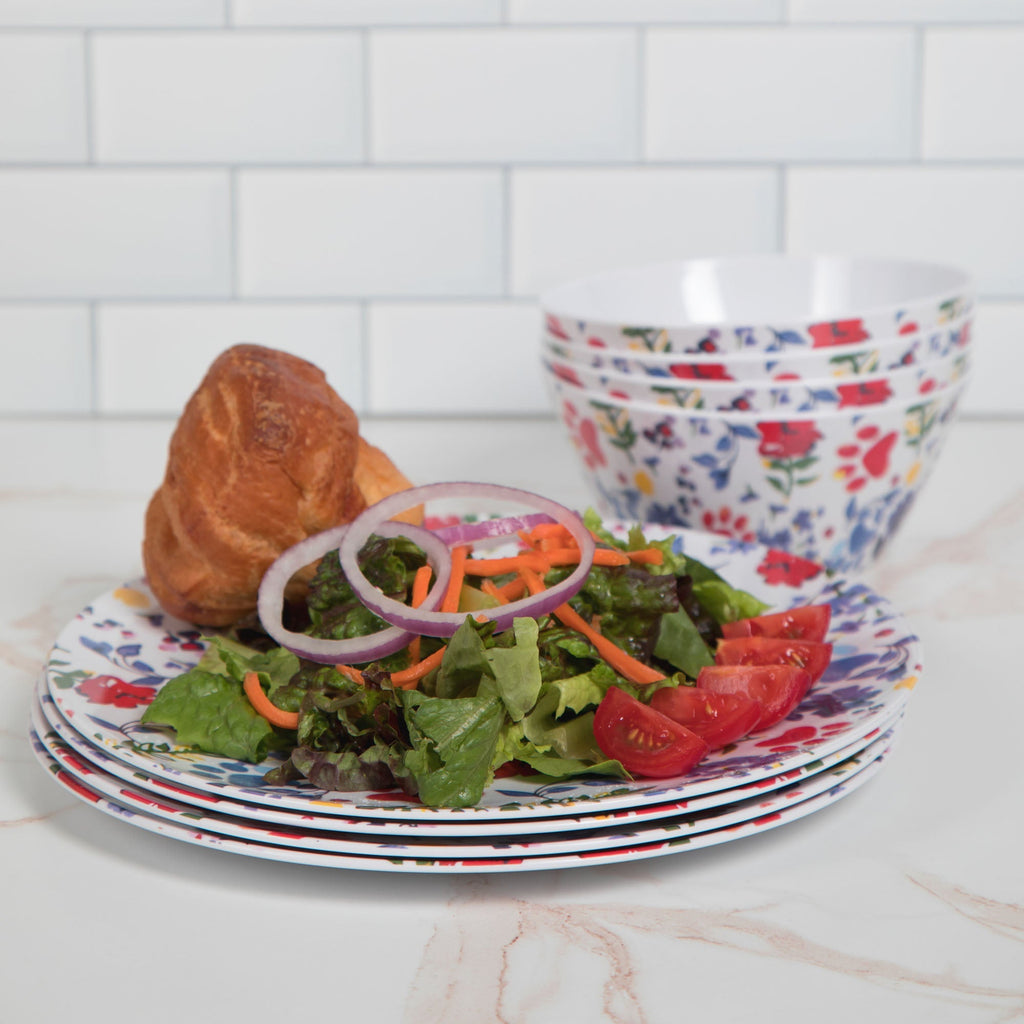 Flower Garden Paws Melamine Dinnerware Set - Set of 4 - Fabs things
