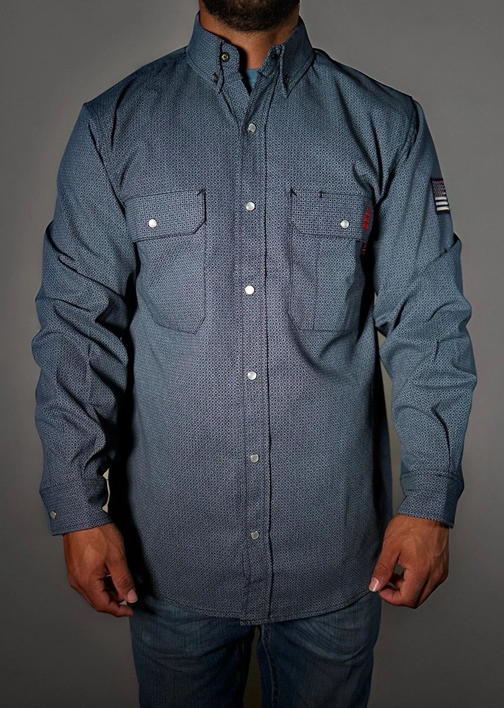 FR Pearl Snap Work Shirt - Forged Gray - With U.S Flag - Fabs things