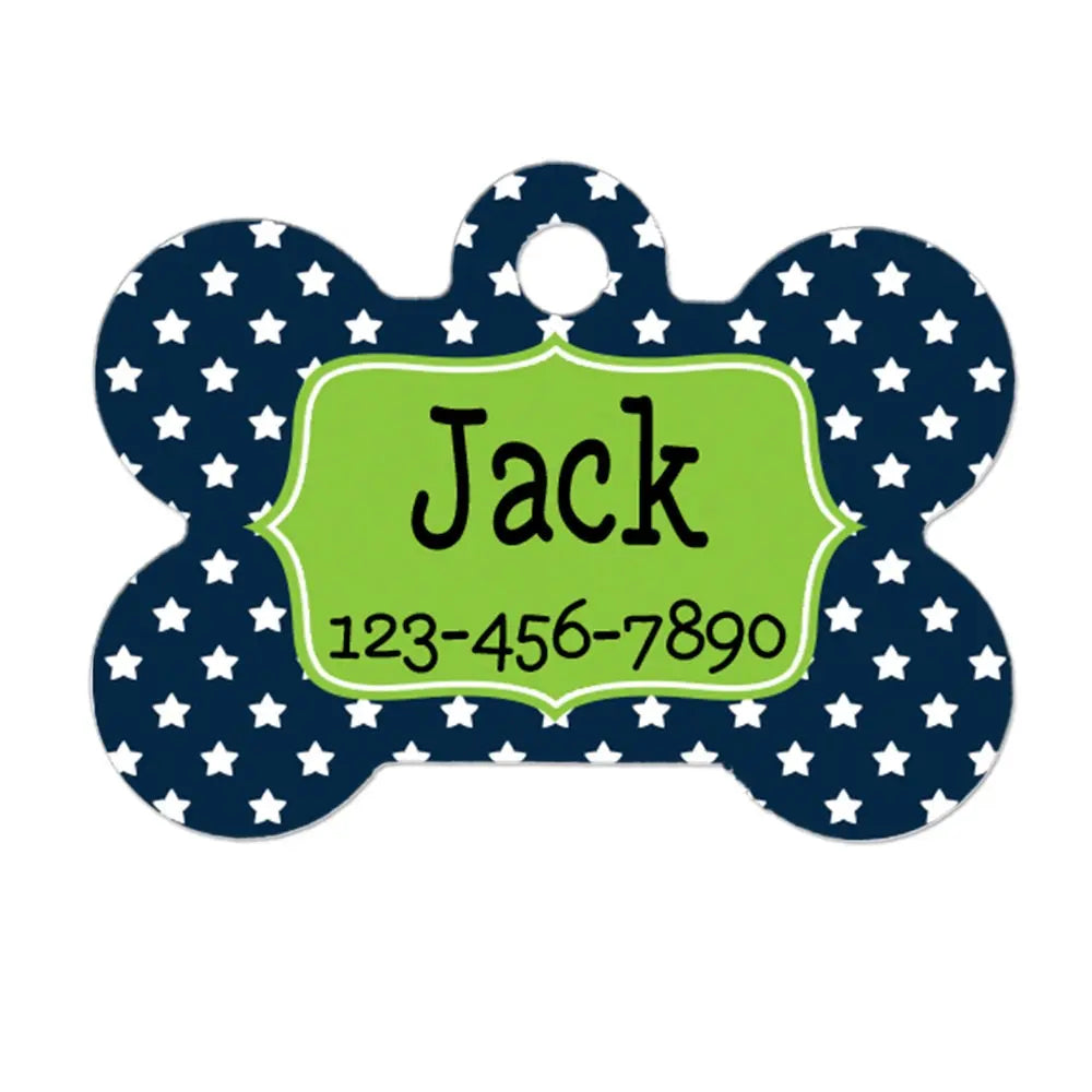 Pet Tag for Dogs  - Star Pet Tag - Custom Pet Tag - Dog Pet Tag - Navy Blue & Lime Green Personalized Pet Tag - Fabs things