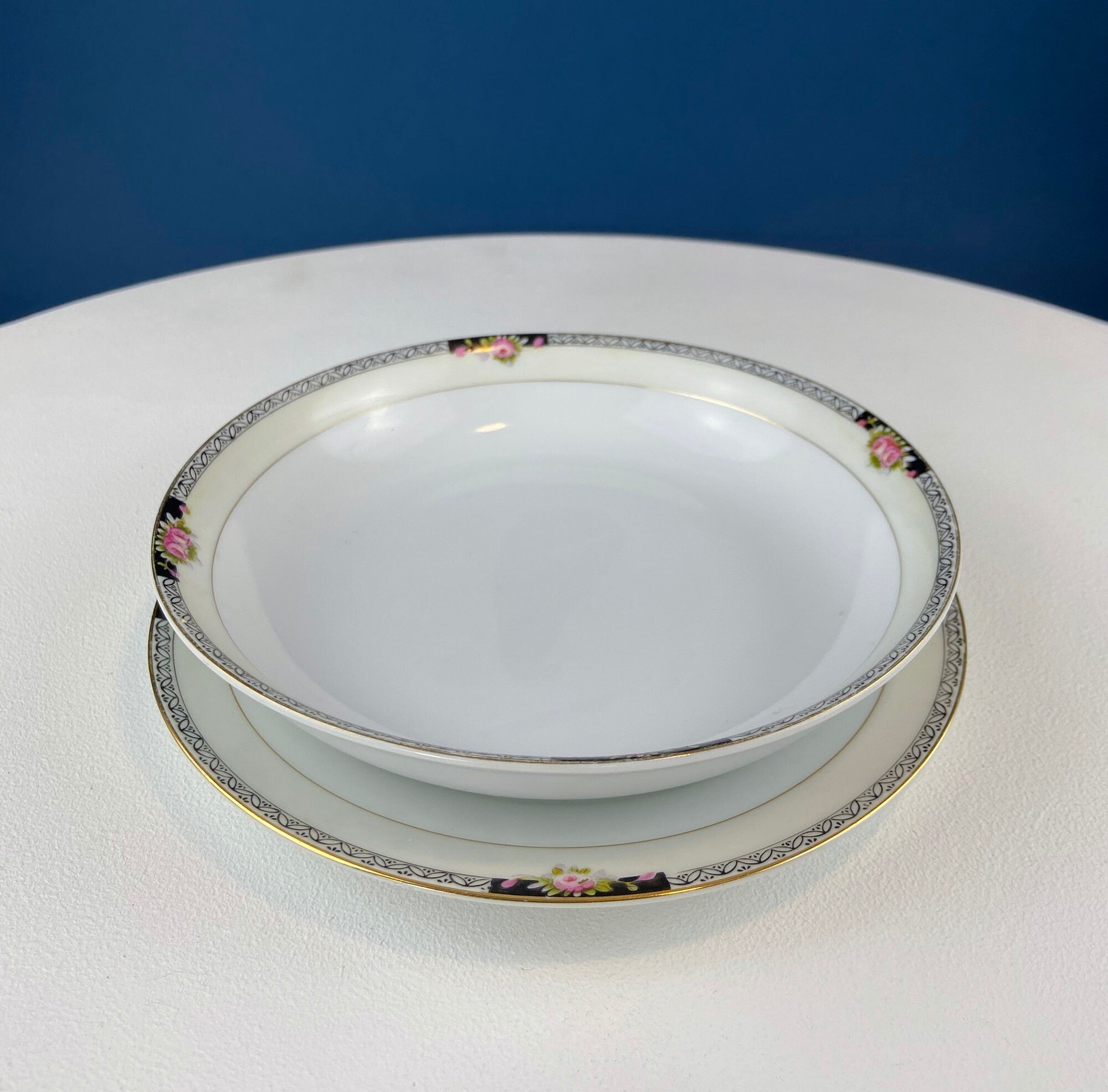 Classic Noritake Vintage Dinnerware. Beechmont Pattern. Small Rose Clusters with Black. Minimal Dining and Serving Set. Wedding Registry.