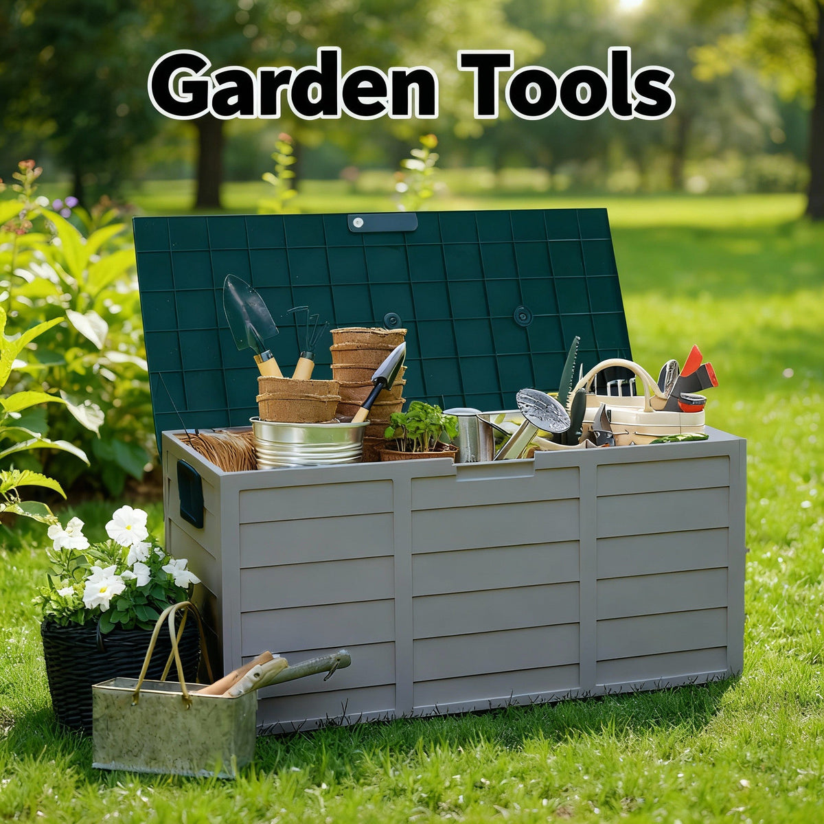 75 Gallon Heavy-Duty Outdoor Deck Box – Waterproof Patio Storage Box with Hinged Lid, Lockable & Easy Assembly - Fabs things