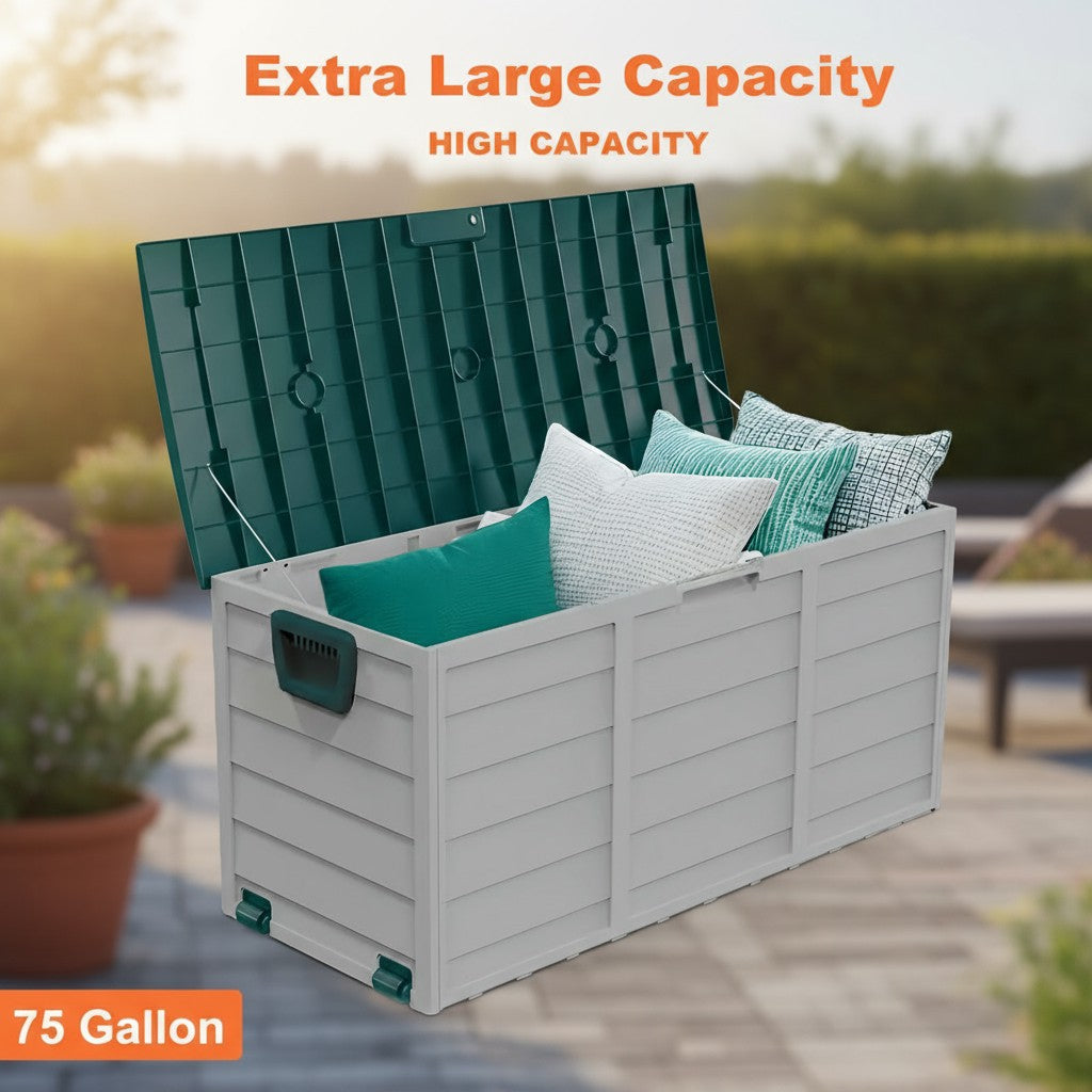 75 Gallon Heavy-Duty Outdoor Deck Box – Waterproof Patio Storage Box with Hinged Lid, Lockable & Easy Assembly - Fabs things