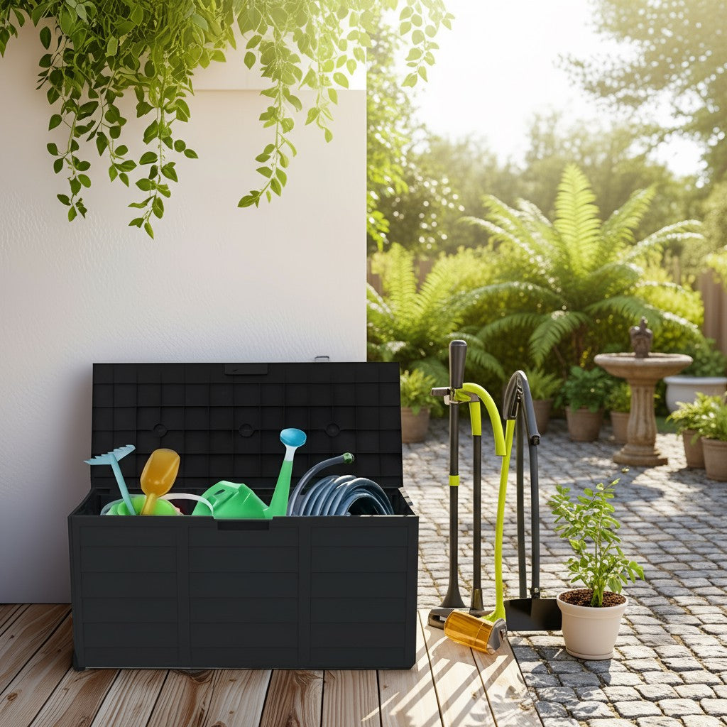 75 Gallon Heavy-Duty Outdoor Deck Box – Waterproof Patio Storage Box with Hinged Lid, Lockable & Easy Assembly - Fabs things