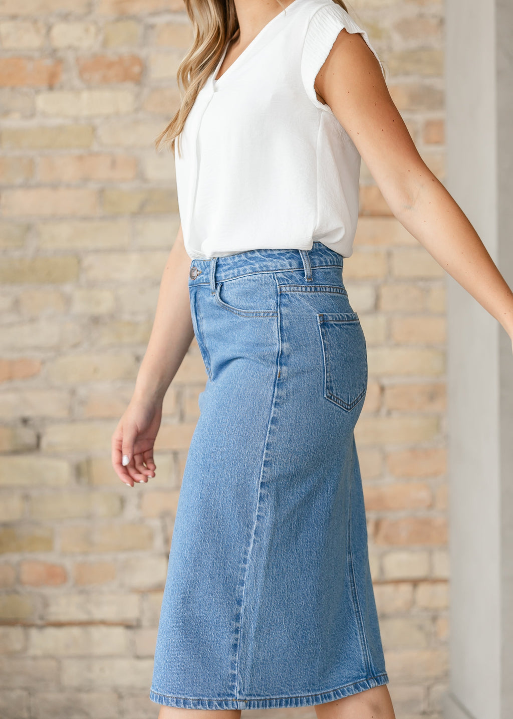 Remi Denim Classic Wash Midi Skirt - Fabs things