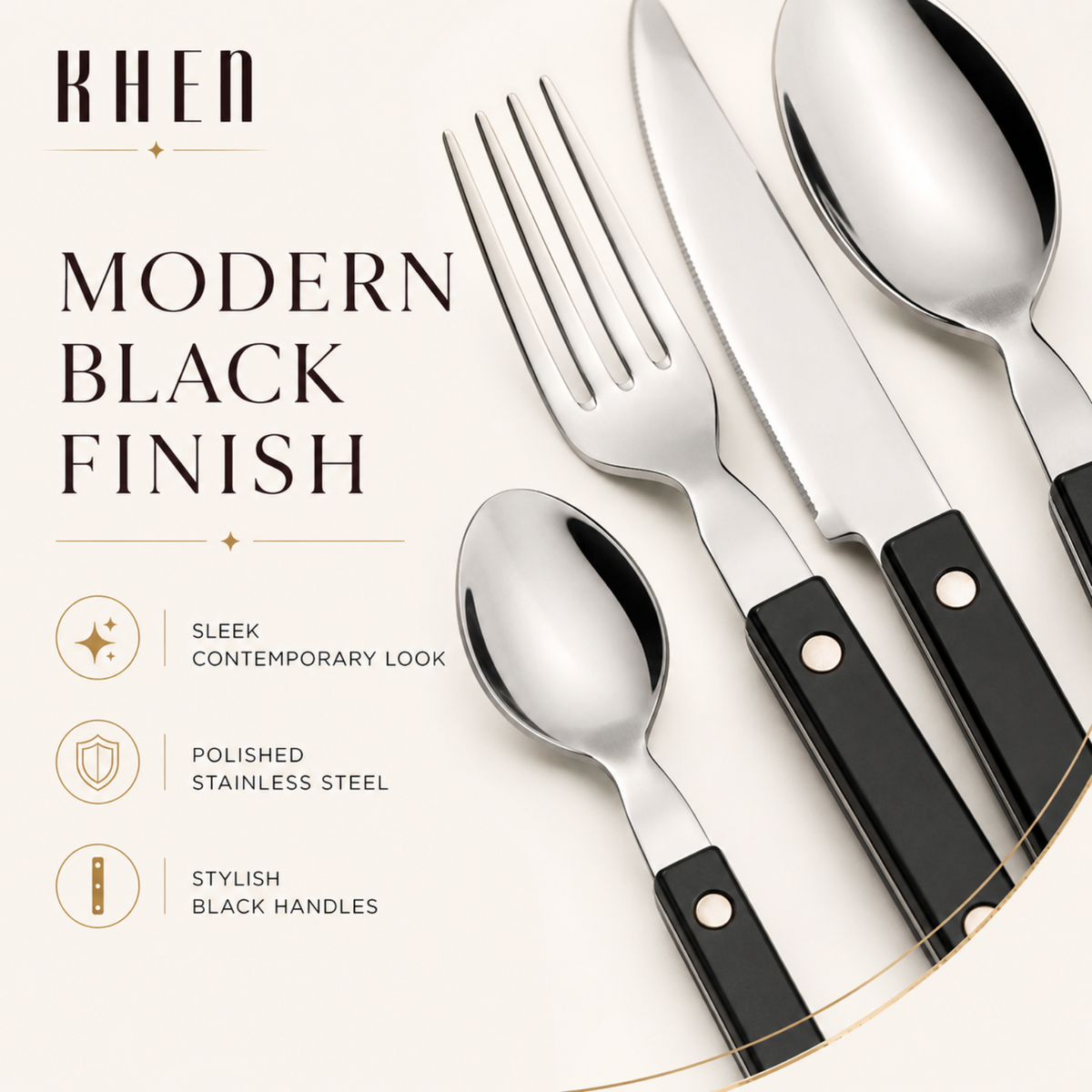 Khen Black Cutlery Set of 20 –18/8 Stainless Steel Flatware - Fabs things