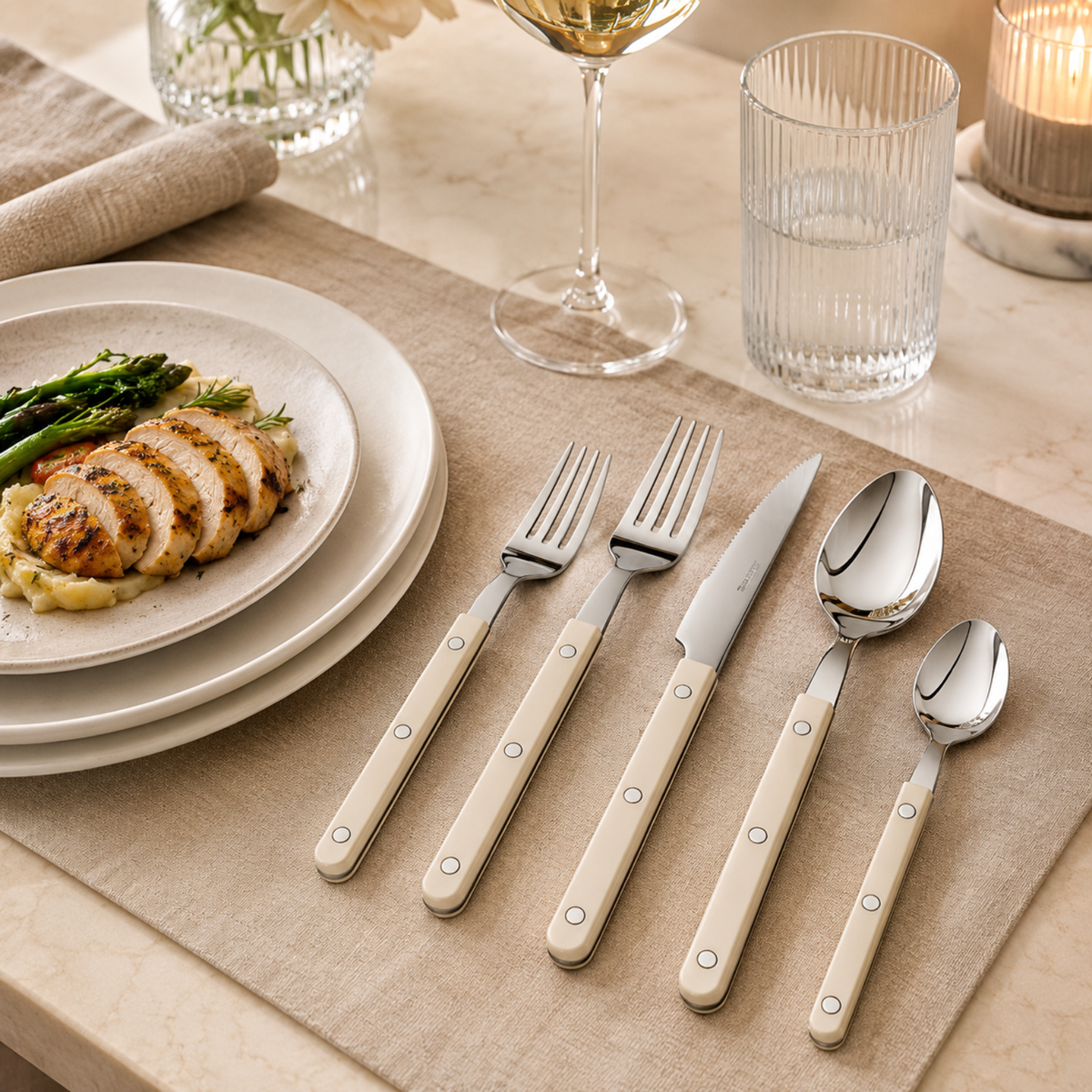 Khen Cream Cutlery Set of 20 –18/8 Stainless Steel Flatware - Fabs things