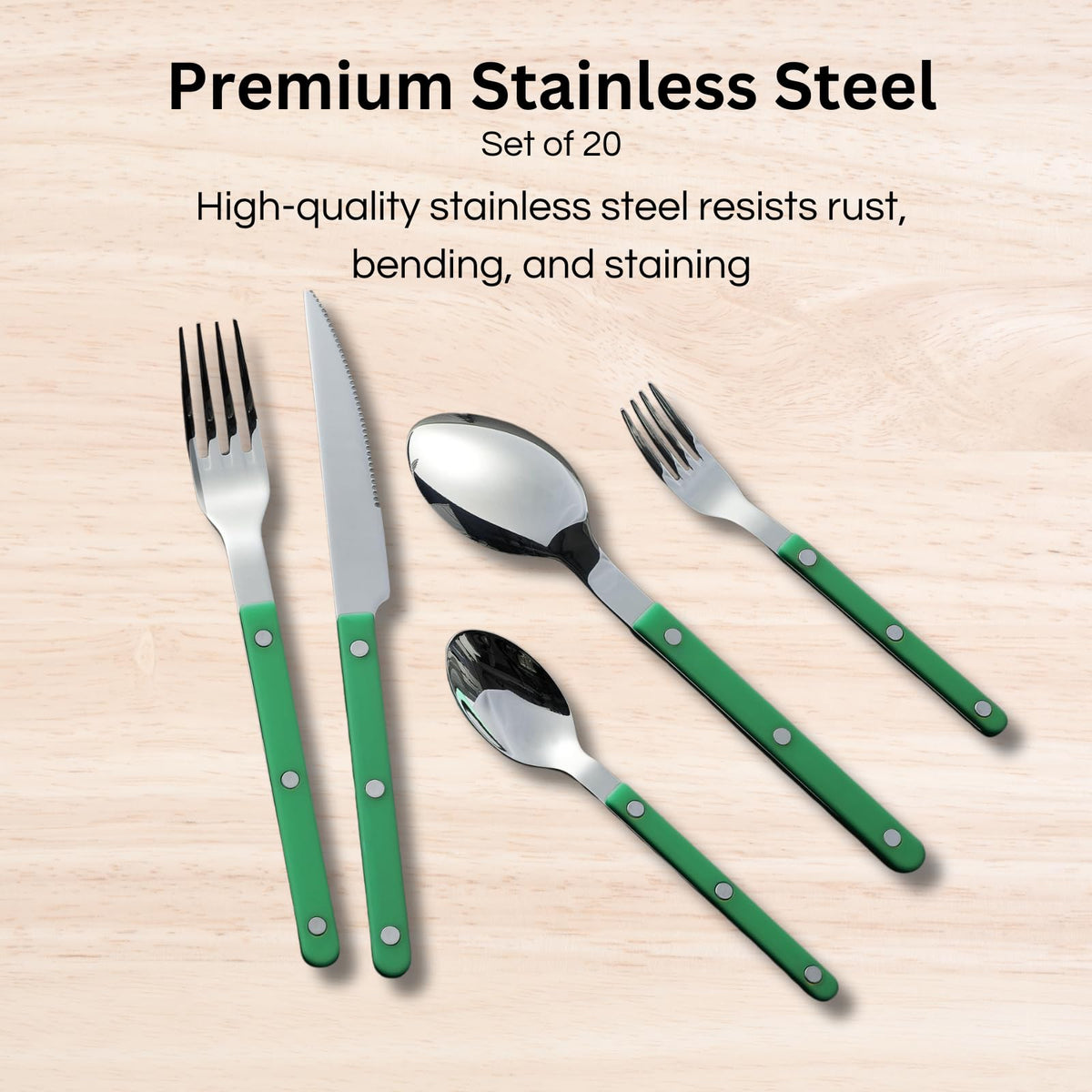 Khen Green Cutlery Set of 20 –18/8 Stainless Steel Flatware - Fabs things