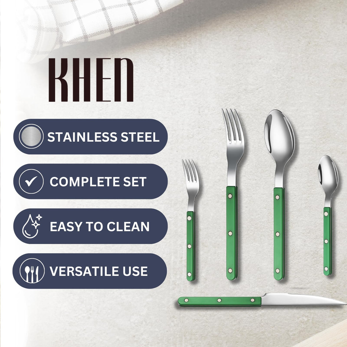 Khen Green Cutlery Set of 20 –18/8 Stainless Steel Flatware - Fabs things