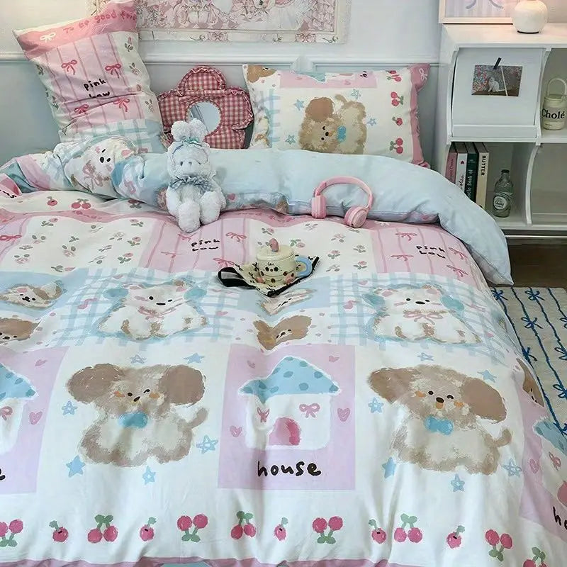 Kawaii Pastel Blue & Pink Bedding Set - Fabs things