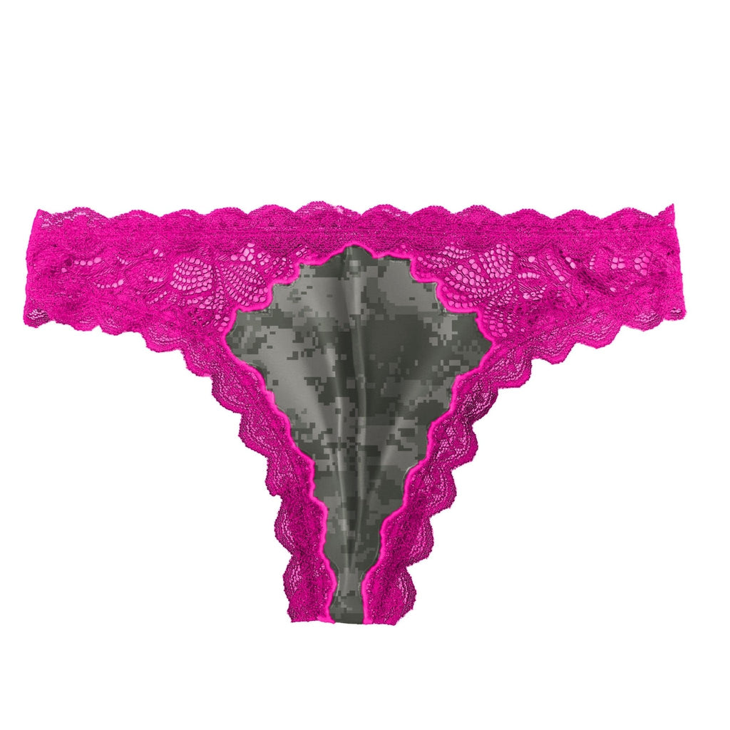 Women's Pink Camo Lace Thong - Atlas Fuchsia Hunting Underwear - Wilderness Dreams