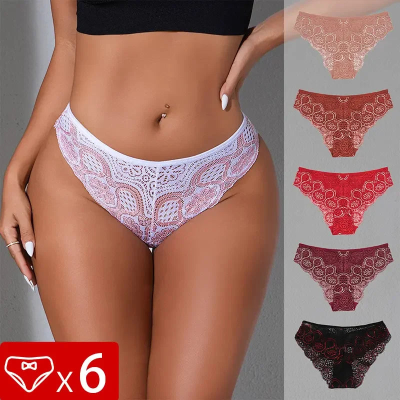 6pcs/pack Low Rise Embroidery Floral Panties Sexy Women Underwear Elegant Comfortable Lady Briefs Female Underpants Lingerie - Fabs things