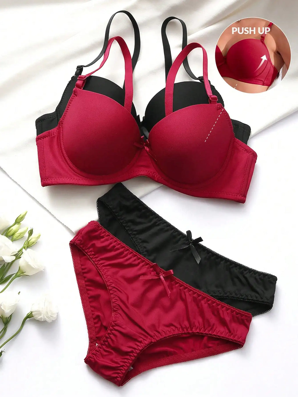 High Quality Sexy Lingerie Set For Women's Lace Up Steel Ring Push Ups 2-piece Set For Daily Underwear Set A2127 - Fabs things