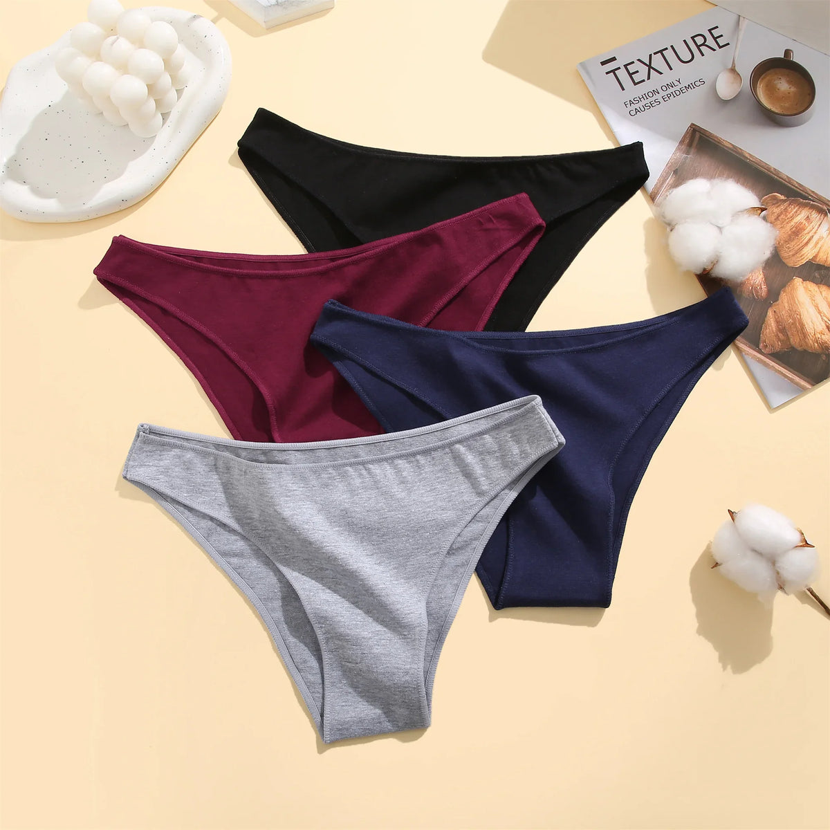 4PCS Seamless Cotton Panties Women Solid Color Briefs Sexy Low Waist Underpants Female Breathable Underwear Ladies Stretch Panti - Fabs things