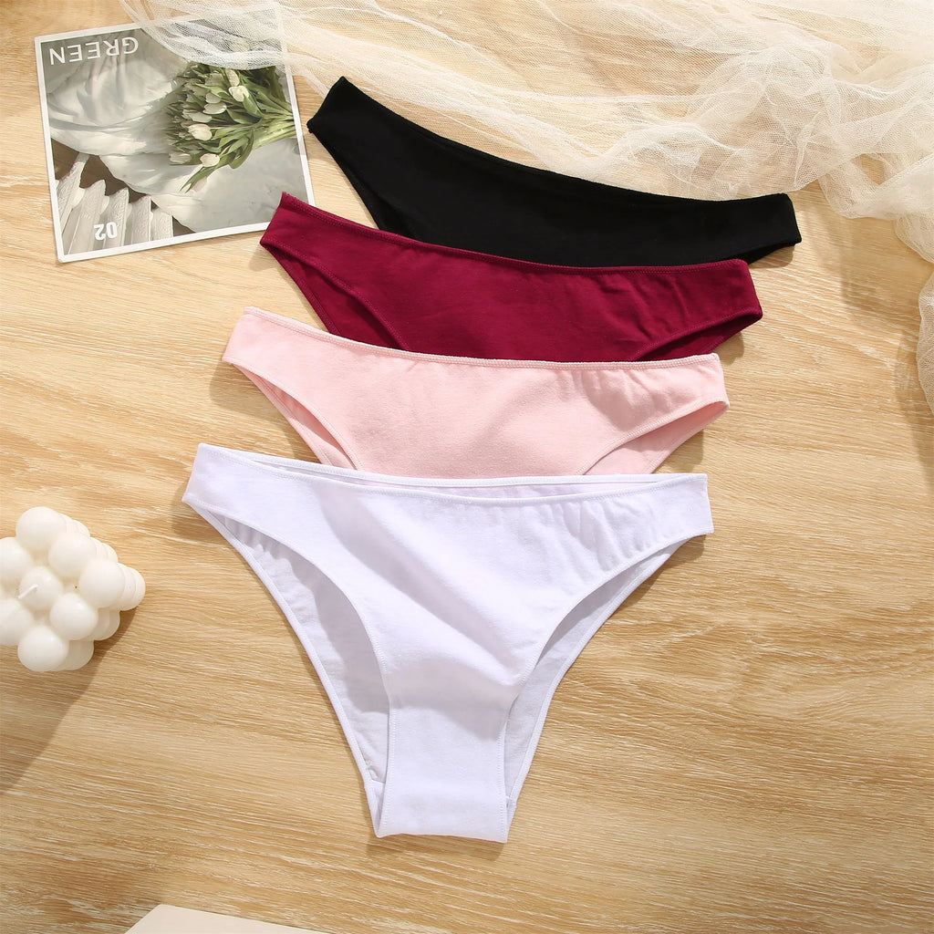 4PCS Seamless Cotton Panties Women Solid Color Briefs Sexy Low Waist Underpants Female Breathable Underwear Ladies Stretch Panti - Fabs things