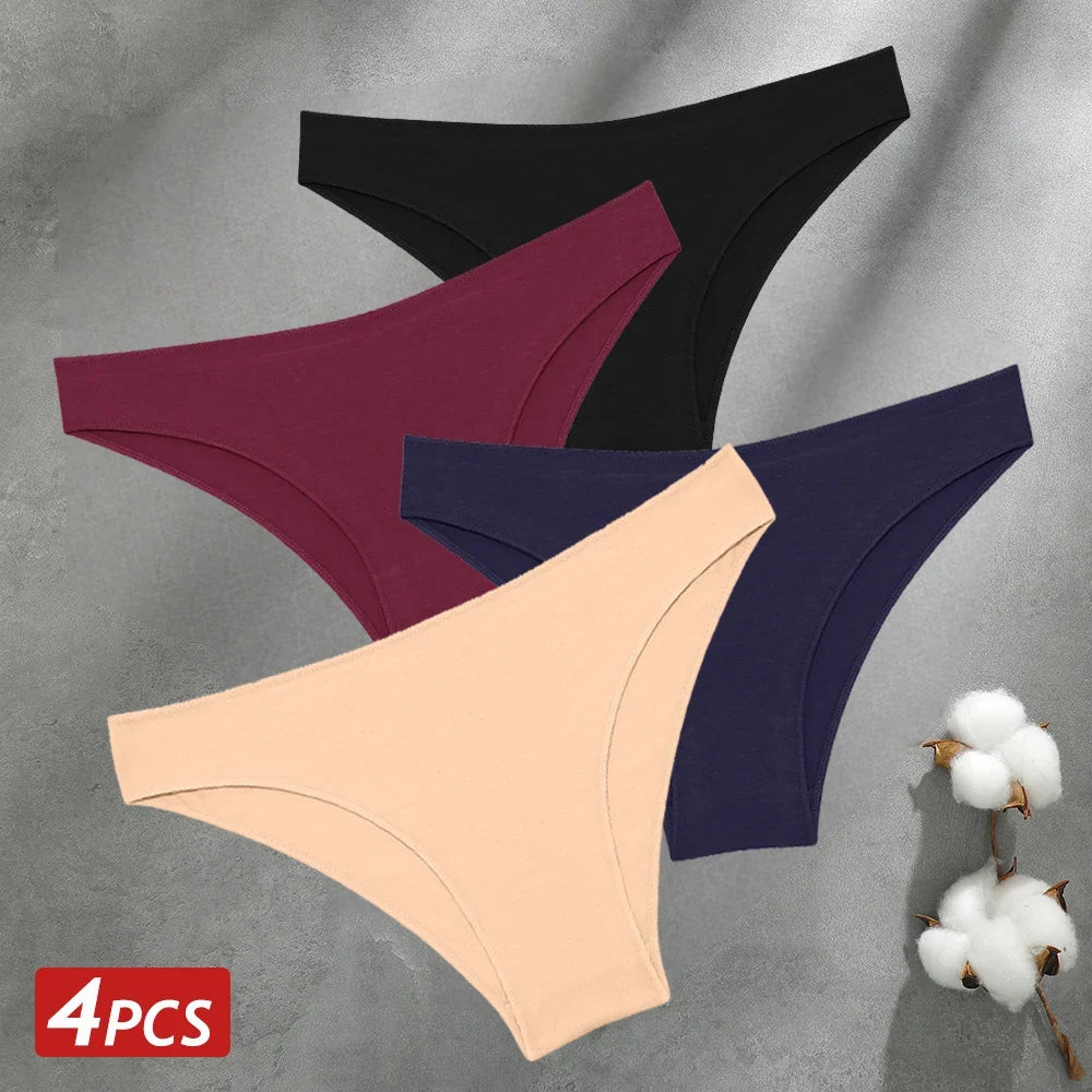 4PCS Seamless Cotton Panties Women Solid Color Briefs Sexy Low Waist Underpants Female Breathable Underwear Ladies Stretch Panti - Fabs things