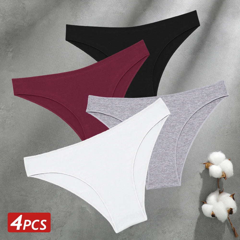 4PCS Seamless Cotton Panties Women Solid Color Briefs Sexy Low Waist Underpants Female Breathable Underwear Ladies Stretch Panti - Fabs things