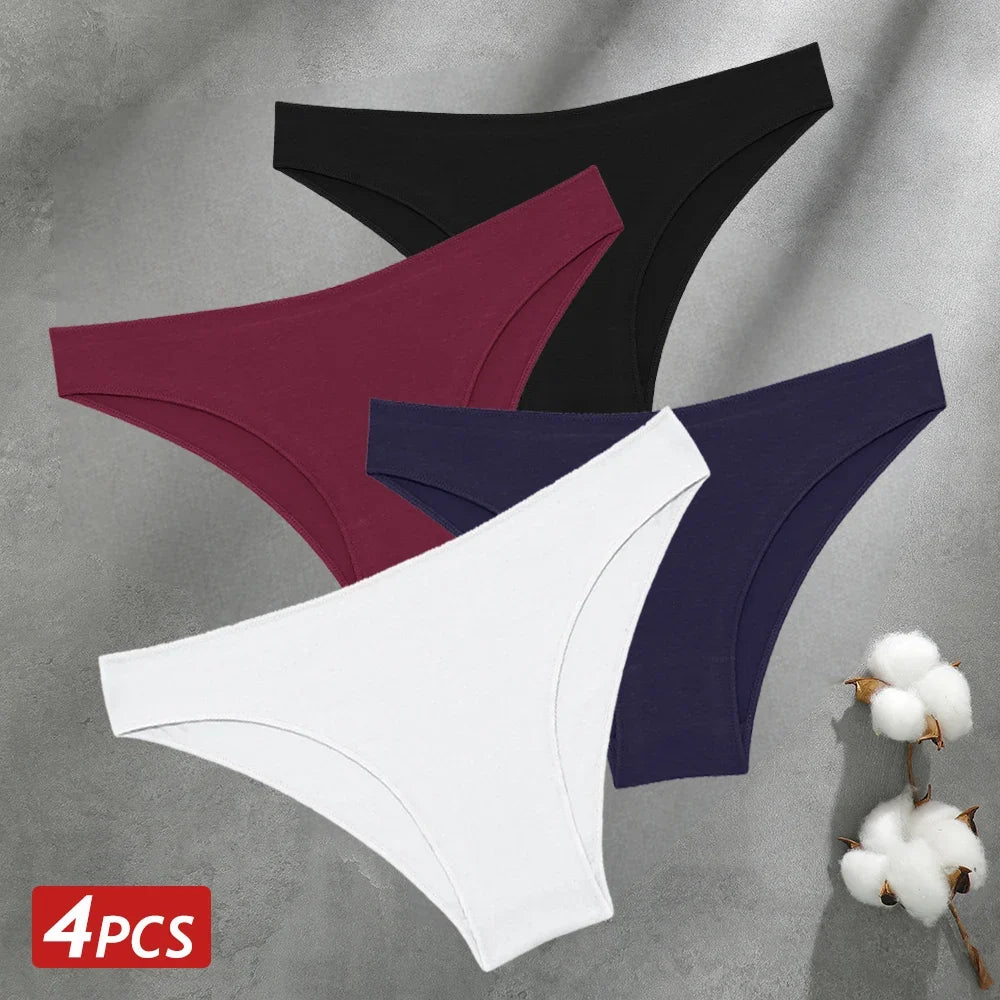 4PCS Seamless Cotton Panties Women Solid Color Briefs Sexy Low Waist Underpants Female Breathable Underwear Ladies Stretch Panti - Fabs things