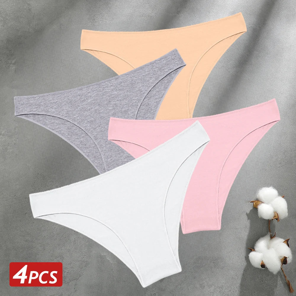 4PCS Seamless Cotton Panties Women Solid Color Briefs Sexy Low Waist Underpants Female Breathable Underwear Ladies Stretch Panti - Fabs things