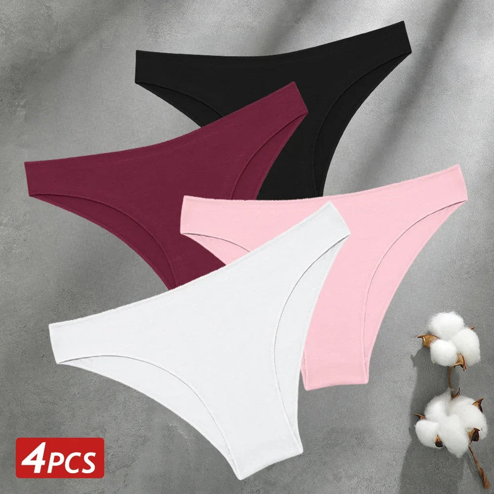 4PCS Seamless Cotton Panties Women Solid Color Briefs Sexy Low Waist Underpants Female Breathable Underwear Ladies Stretch Panti - Fabs things