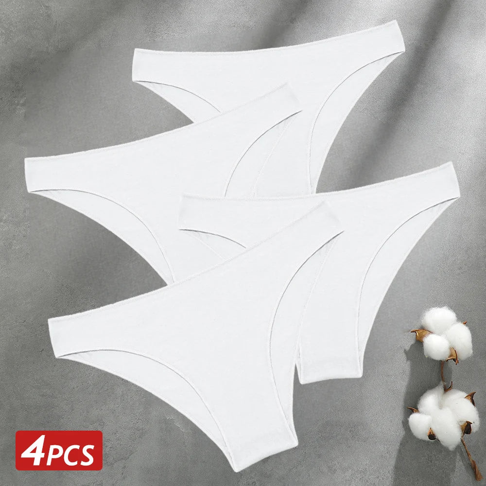 4PCS Seamless Cotton Panties Women Solid Color Briefs Sexy Low Waist Underpants Female Breathable Underwear Ladies Stretch Panti - Fabs things